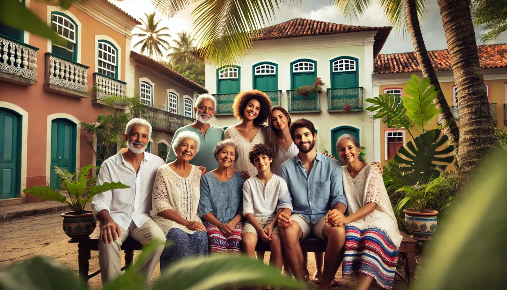 Família reunida para uma fotografia feita com IA